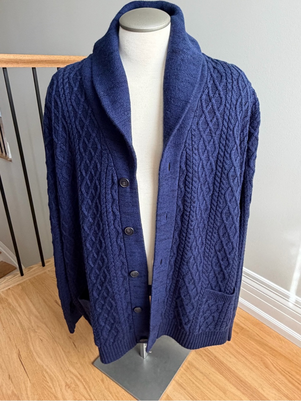 Daniel Hechter Navy Cable-Knit Shawl Collar Cardigan